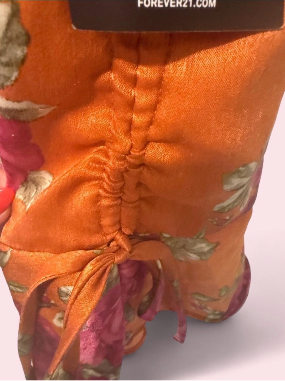 Forever 21 Orange Satin Mini Skirt with Pink Rose Print - Picture 2 of 4